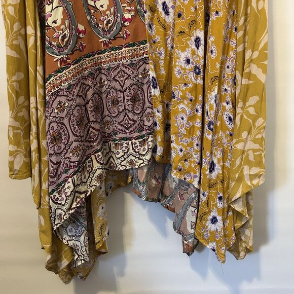 Boho Patchwork Midi Dress Womens 2XL Floral Paisley Handkerchief Hem Flowy Summe - Picture 14 of 14